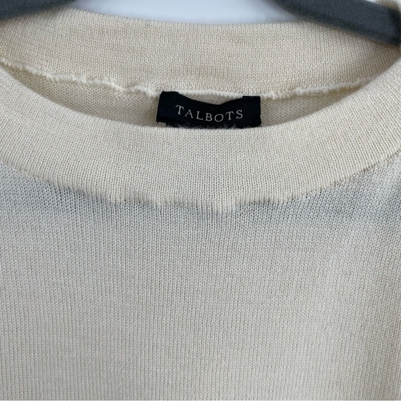 Talbots 100% Merino Wool Pullover Crew Neck Cream Burgundy Sweater Casual - Picture 5 of 11